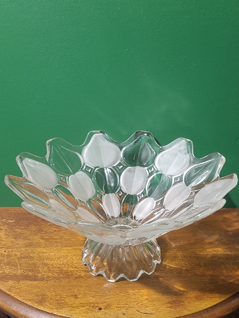 Art Deco Clear Glass Pedestal Fruit Bowl